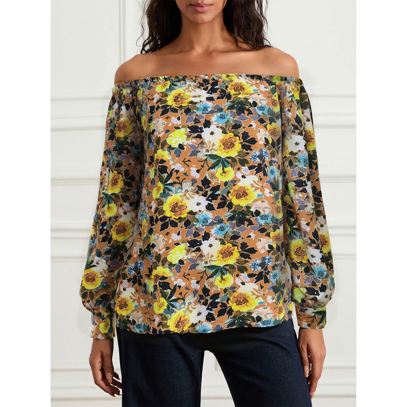 Cross-Border European and American Summer New Style Casual Loose Floral Print Bohemian Style One-Shoulder Long-Sleeved Tops for Women Cross-Border European and American Summer New Style Casual Loose Floral Print Bohemian Style One-Shoulder Long-Sleeved Tops for Women