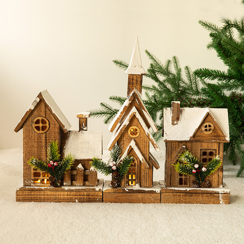 Nueva frontera Hong Kong Heng Navidad creativa madera nieve casa decoración escritorio decoración centro comercial ventana escena diseño