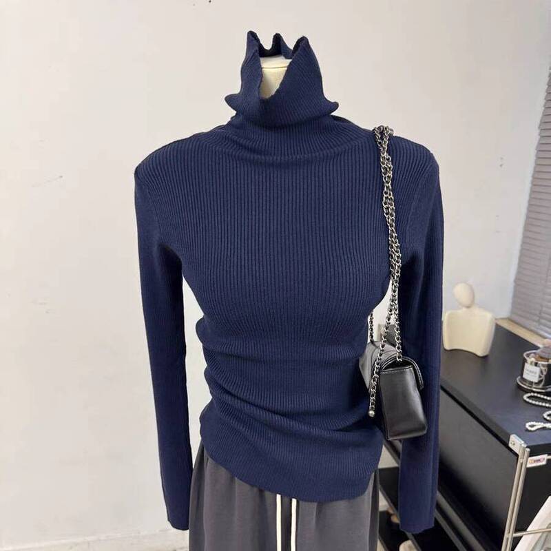 High-Neck Wool Knit Sweater Base Shirt Women's Sweater Autumn and Winter New Slim-Fit Pullover Slouchy Neck Top High-Neck Wool Knit Sweater Base Shirt Women's Sweater Autumn and Winter New Slim-Fit Pullover Slouchy Neck Top