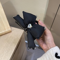 韩版立体充棉黑色蝴蝶结抓夹爱心水钻小众设计感盘发鲨鱼夹发饰