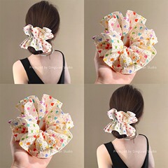 彩色爱心波点方巾大肠发圈女韩系扎头发绳大号马尾头绳皮筋发饰