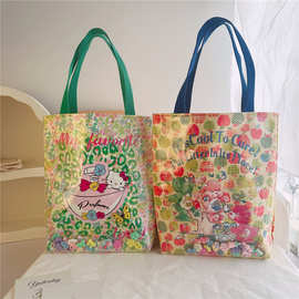 可爱卡通大容量学生手提袋印花透明流沙包女士单肩包手拎包批发
