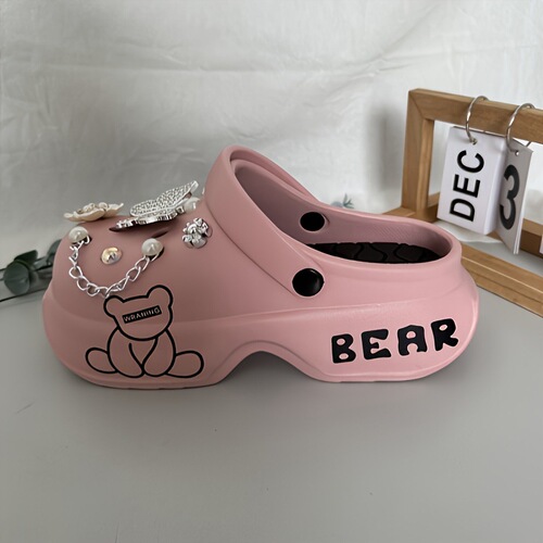 Bear Print Shoes with Pearl Designs Elegant Bear Print