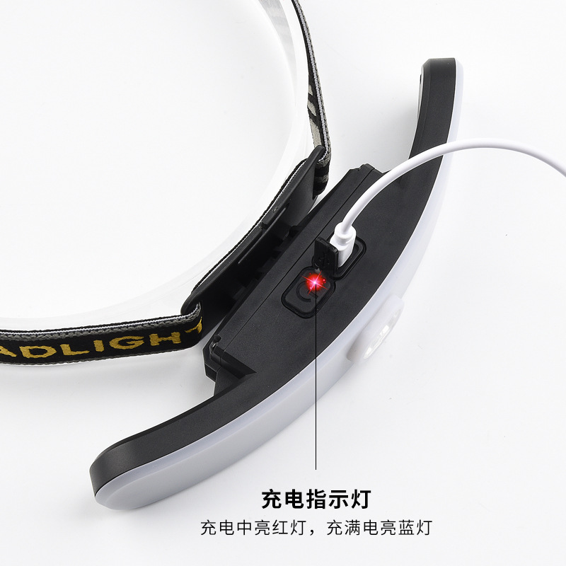 Faro de luz fuerte transfronterizo luz roja luz de trabajo de advertencia Luz de pestañas de carga USB portátil Faro de reflector grande montado en la cabeza