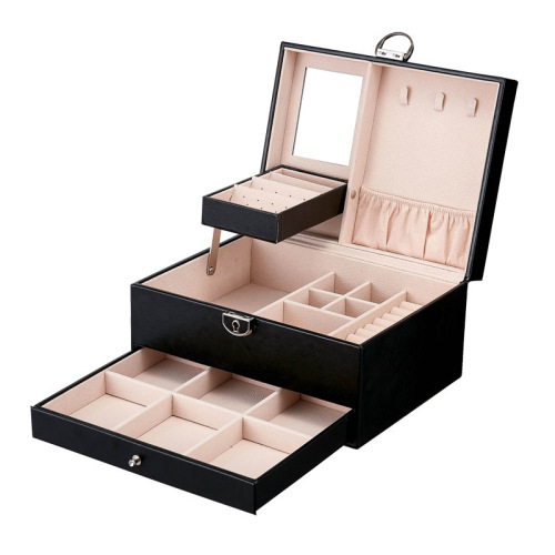 Korean version large-capacity cross-border jewelry box three-layer drawer jewelry cosmetic box earrings earring storage box wholesale