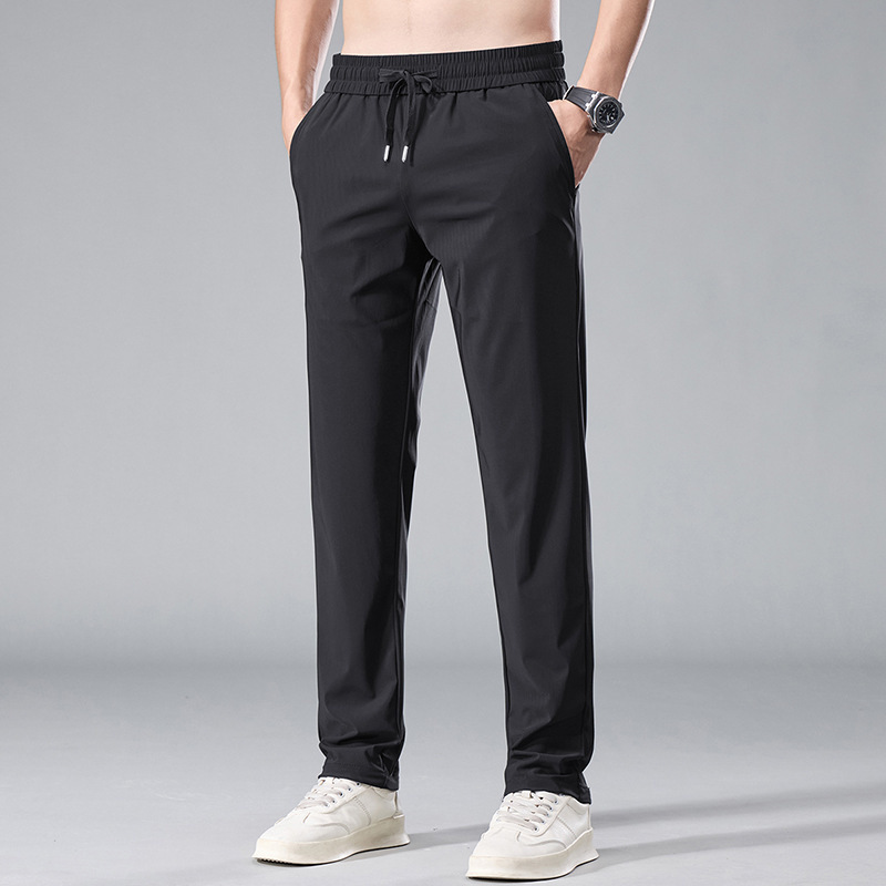 2025 verano delgado de seda de hielo pantalones casuales moda para hombres nuevos pantalones rectos ajustados transpirables ropa de hombre de moda salvaje