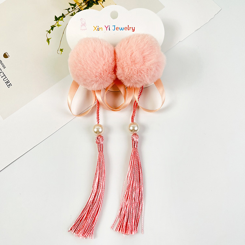 Coreano Rosa Bola de Pelo horquilla 1 par