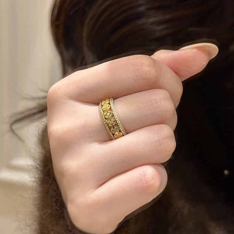 Vintage Chinese Style Diamond Inlaid Copper Coin Ring_voghion.com