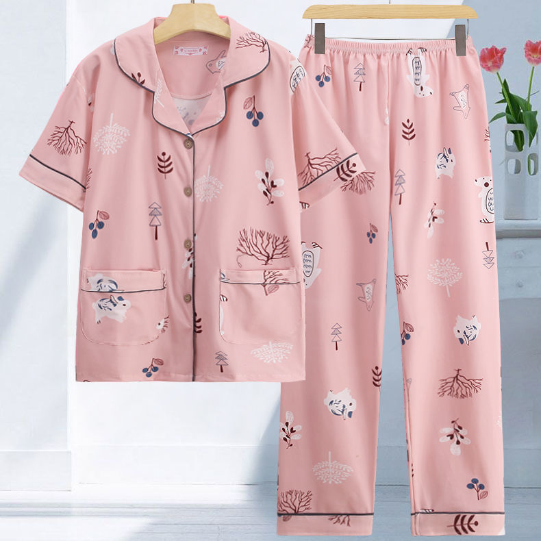 Pijamas de algodón para mujer de talla grande pantalones de manga corta de verano estilo coreano Delgado ropa de confinamiento suelta traje de dos piezas