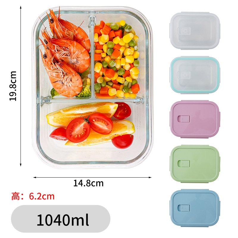 Caja de almuerzo doméstica de venta en caliente transfronteriza Caja de almuerzo de vidrio Caja de almuerzo de calentamiento de microondas Caja de almuerzo de aislamiento