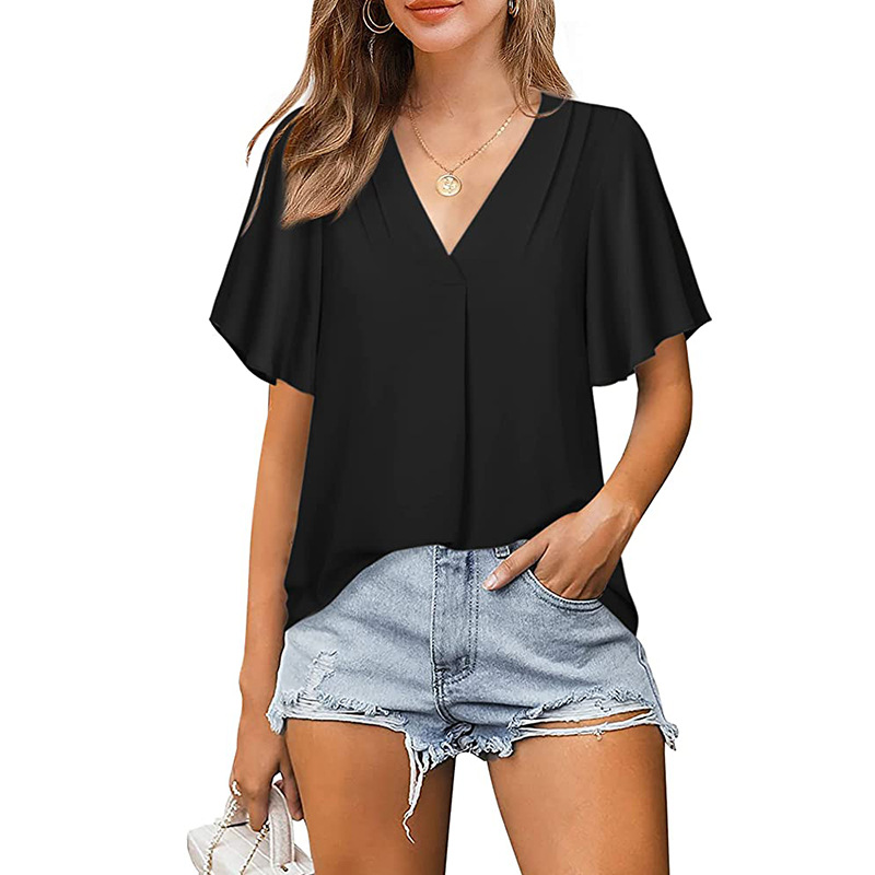 Women's Chiffon Shirt Short Sleeve Blouses Patchwork Fashion Solid Color display picture 10