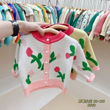 草莓小寶2022秋季新款兒童毛衣女童圓領針織開衫韓版花朵毛衣上衣