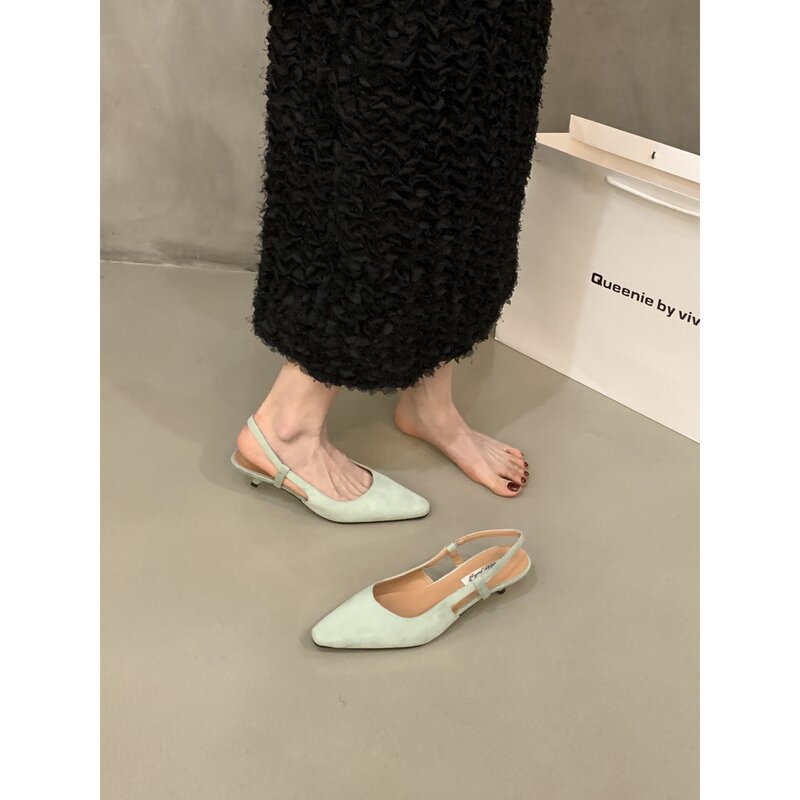 French-Style Kitten Heel Suede Black Closed-Toe Sandals Fairy Shoes 2026 Spring/Summer Elegant Red High-Heeled Pumps