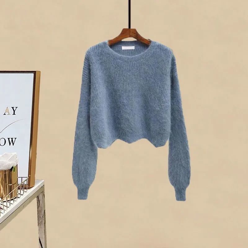 Women's Clothing women's autumn suits for women new style age reducing wavy edge short sweater slim skirt two piece suit_voghion.com