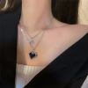 Black mosaic heart-shaped, double-layer necklace, brand chain, pendant hip-hop style, accessory, new collection