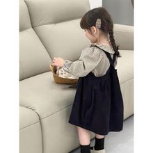 2025秋季新款女童套装可爱格子衬衫娃娃衫背带裙女宝宝两件套时髦