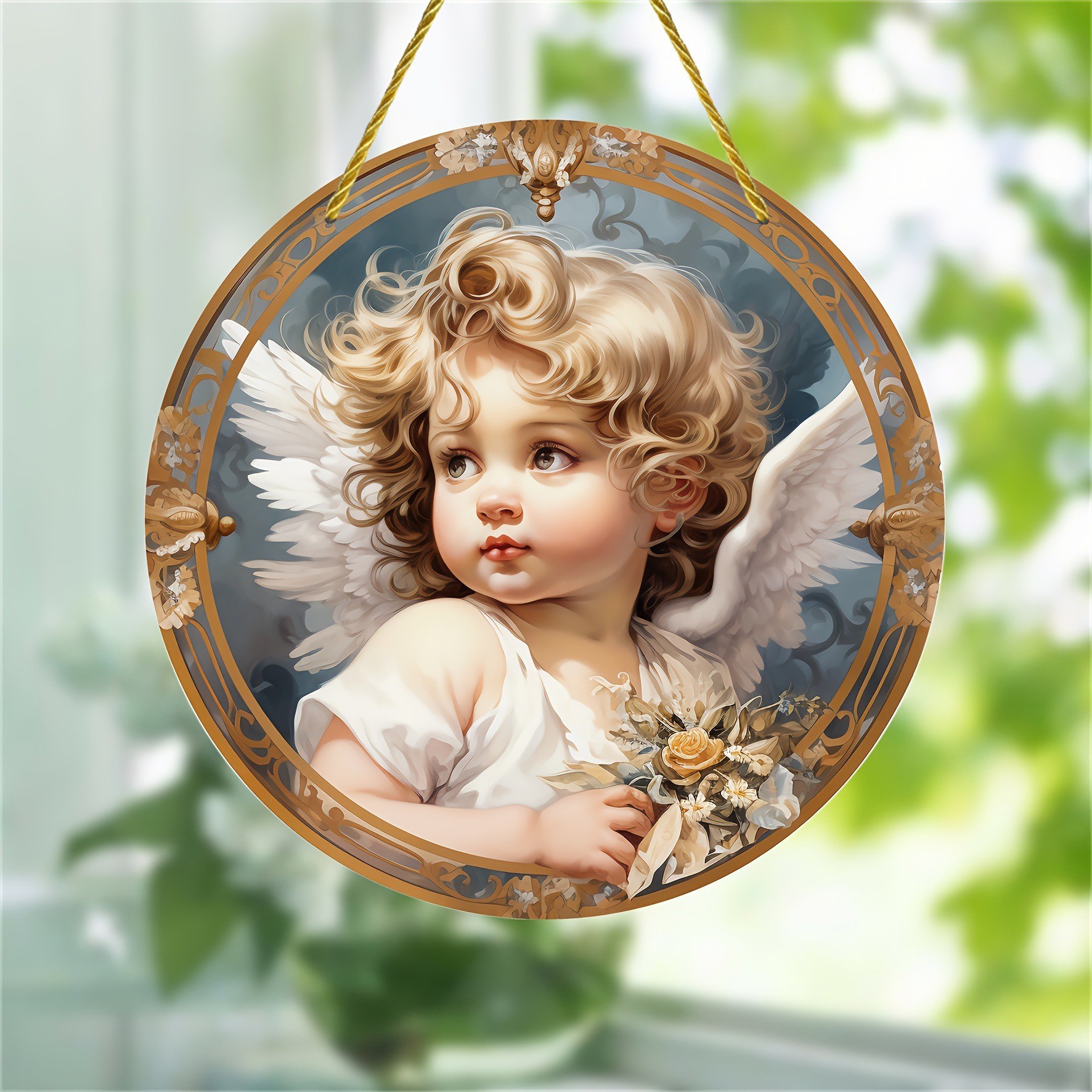 Decoración creativa transfronteriza acrílica disco plano colgar princesa de cuento de hadas belleza figura de captura de sol ventana decoración porche