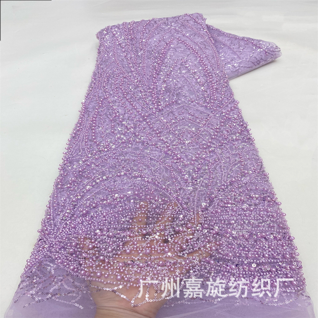 Tela de malla con bordado de lentejuelas y cuentas en rayas cruzadas de estilo europeo y americano, tela de bordado de moda para vestido de novia africano, encaje.