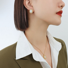 新款猫眼石 法式ins风复古气质高端项链耳环女生不掉色饰品耳饰