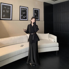 2025年秋季女主廓行针织衫气质翻领收腰外套+高腰半身裙时尚套装