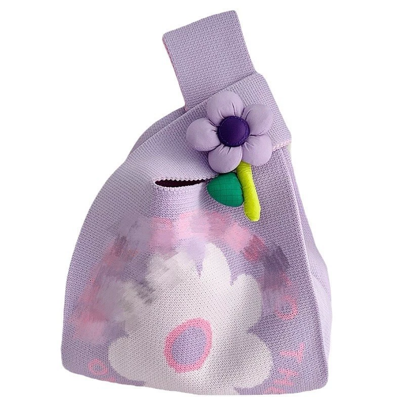Cute knitted capacious bag, flowered, Birthday gift