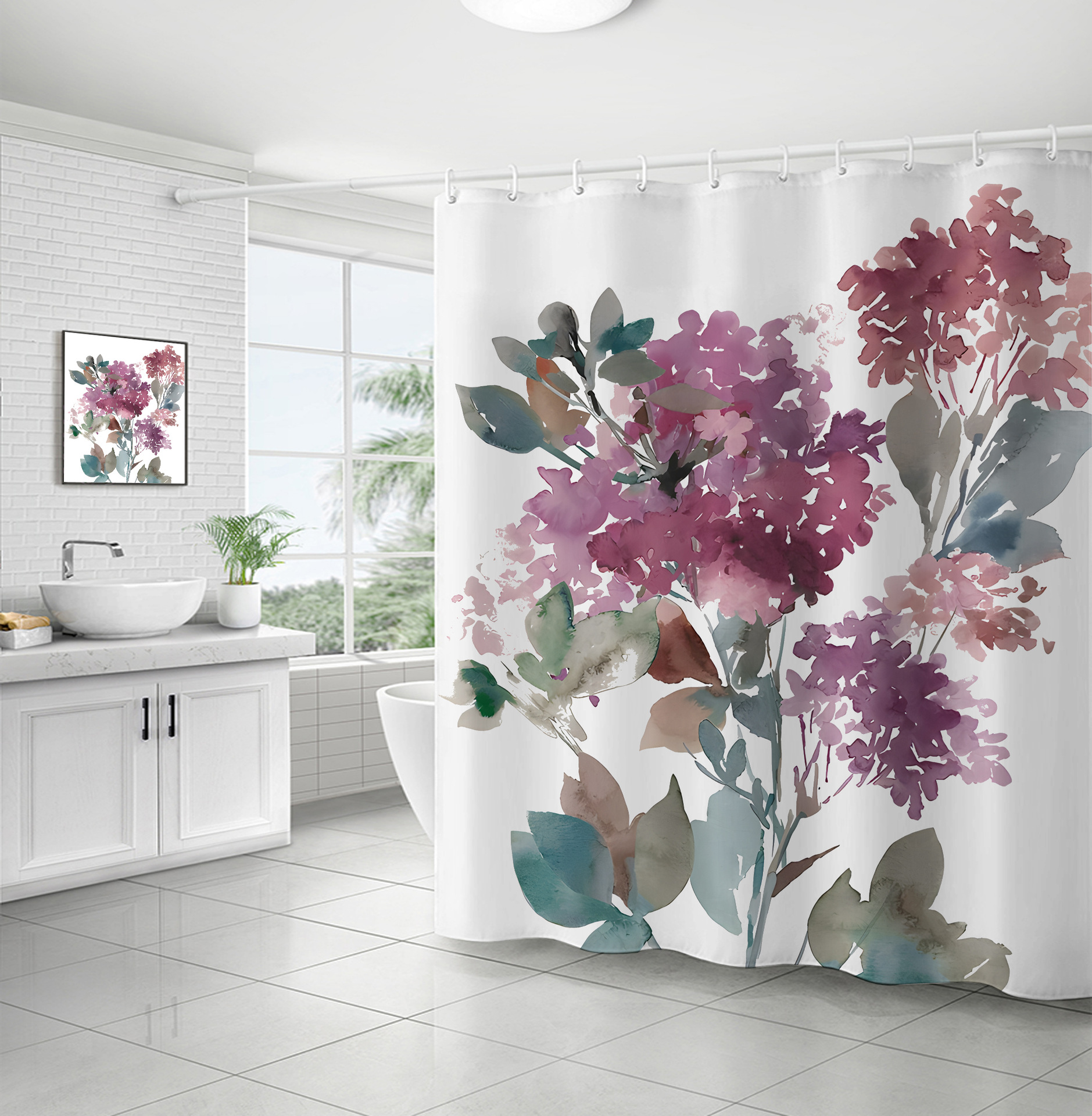 Retro Pastoral Blume Polyester-verbundstoff Nadelgelochte Baumwolle Duschvorhang display picture 4