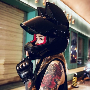 HNJ Electric Motorcycle Cat Ear Helmet Women's All-inclusive Helmet