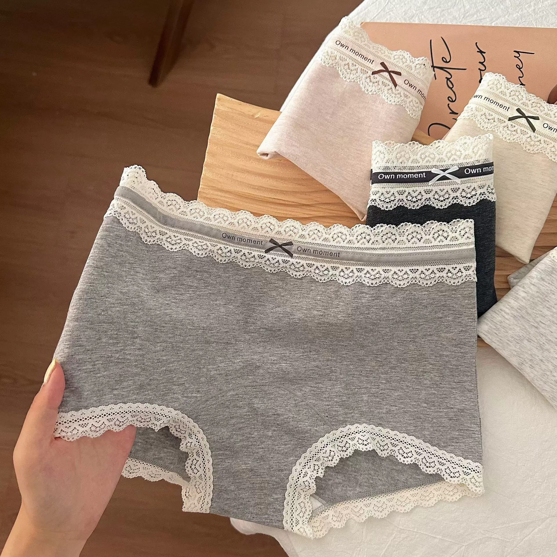 女士平角裤蕾丝边A类纯棉少女平角内裤10A抑菌裆中腰亲肤包臀