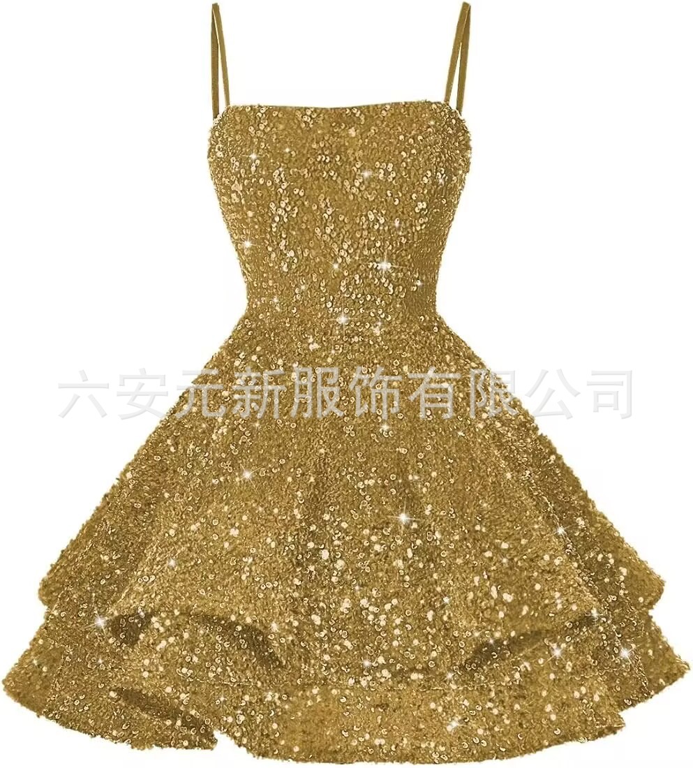 Comercio exterior de Europa y América Amazon nuevo cinturón de sequillas sexy cuello en V corto vestido de baile de fiesta
