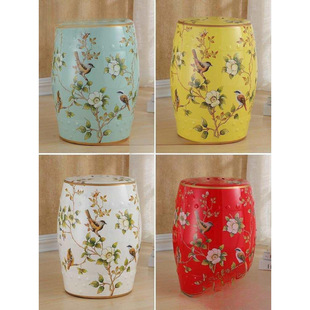 Ceramic New Flower and Bird Dressing Stool French Shoe Changing Stool European Style Drum Stool Please Consult Customer Service for Specific Shipping Costs!!