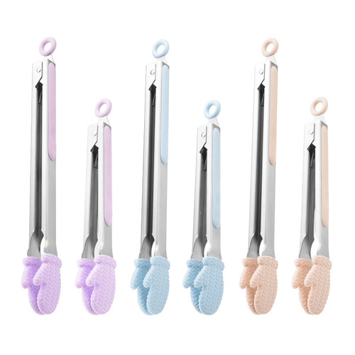 Silicone barbecue tongs cute palm bread food tongs stainless steel high temperature resistant anti-scalding extended steak barbecue tongs