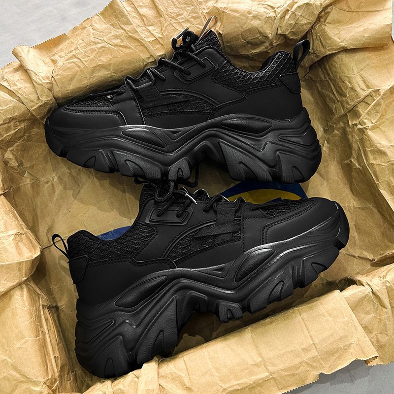 Zapatos deportivos casuales para hombre, transpirables, de malla, a la moda, versátiles, con suela gruesa, que aumentan la altura, estilo papá, color negro, para otoño.