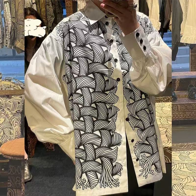 High-quality Knotted All-over Print Casual Trendy Versatile Shirt_voghion.com