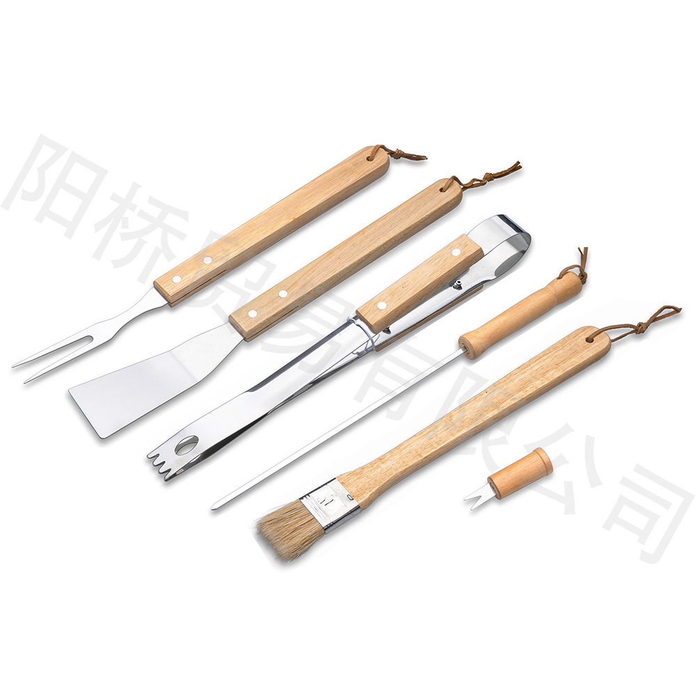 Fuente de fábrica BBQ herramientas de parrilla accesorios de parrilla al aire libre mango de madera parrilla de acero inoxidable 10 piezas