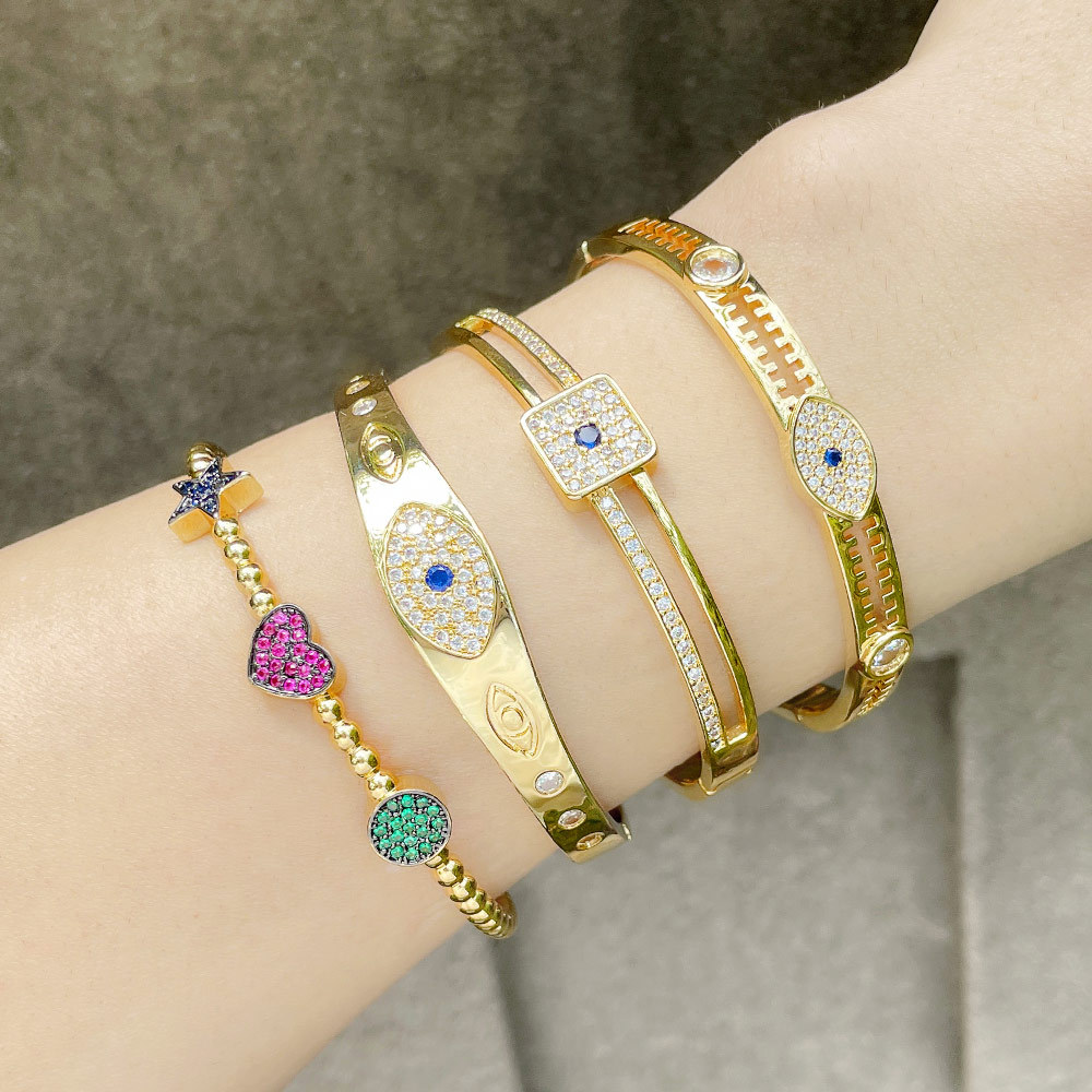 Fashion Heart Shape Eye Copper Bangle Inlay Zircon Copper Bracelets