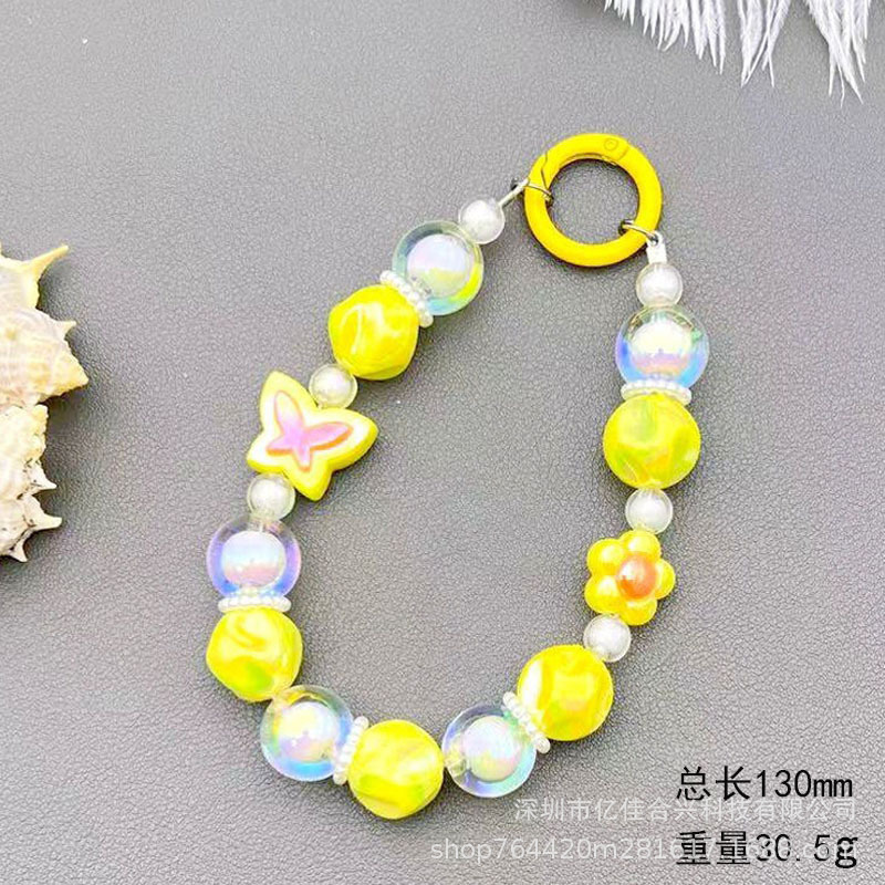 Nuevo acrílico de color dopamina cuentas mariposa flor móvil cadenas colgante cadena de transmisión en vivo colgante llavero colgante