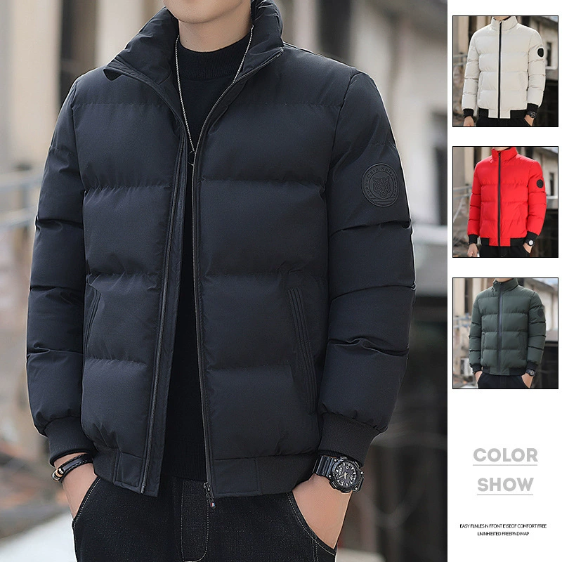 Мужская трансграничная осенне-зимняя пуховая куртка с хлопковой подкладкой, Корейская Повседневная однотонная Толстая теплая куртка с воротником-стойкой, модная куртка