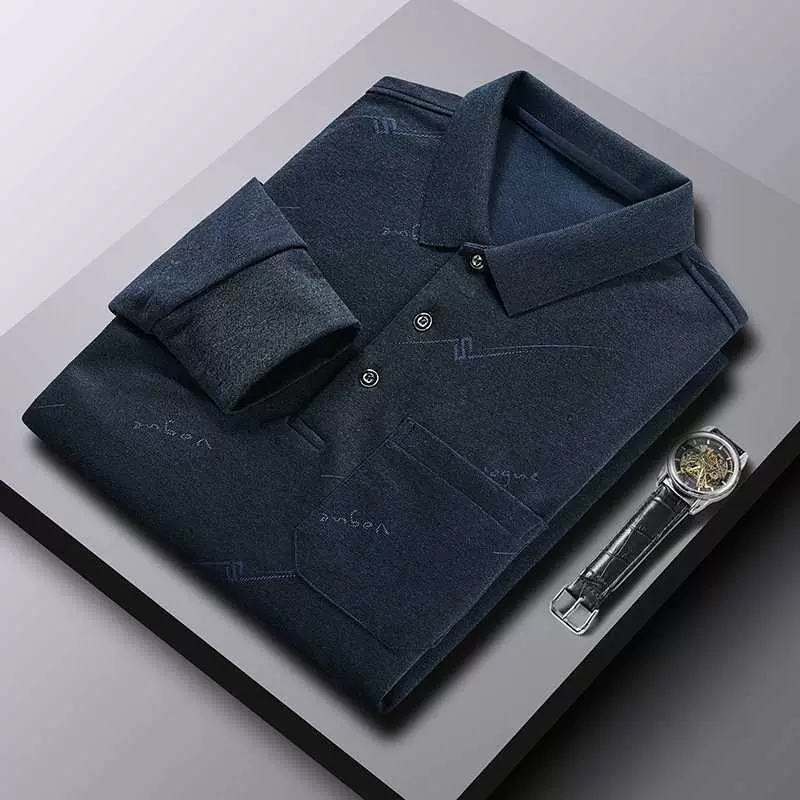 中年男士长袖T恤中老年爸爸春装丅桖休闲有带领Polo衫衣服