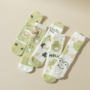 Mink velvet socks women's winter home sleep socks plush socks cartoon green frog
