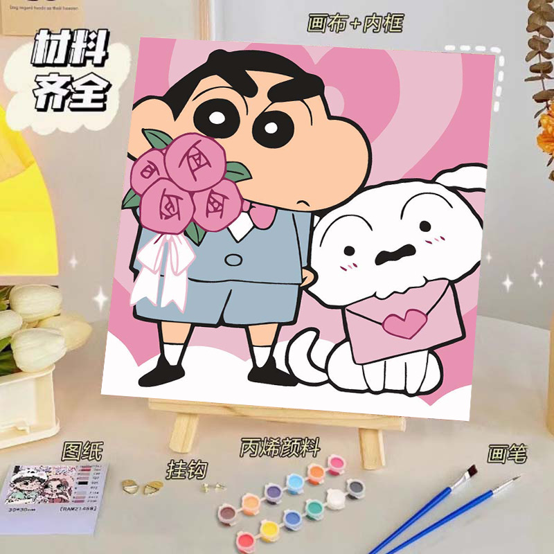 Pintura al óleo digital de bricolaje, dibujos animados para niños, pinturas para colorear hechas a mano, lindos puestos de animación curativos, comercio exterior transfronterizo