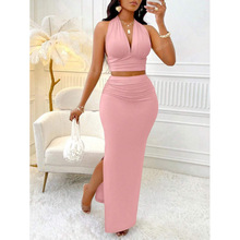 J 74996 Halter backless split dress �Ҳ�¶���������ȹ