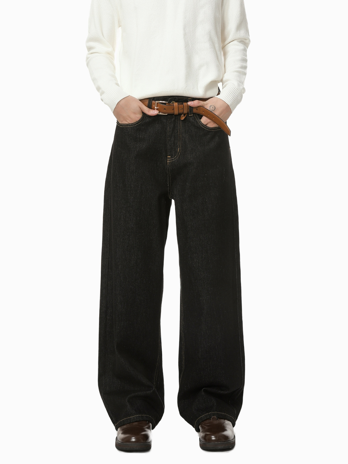 MTLCLOTHES Hombres| Retro americano hombre original vaca negro clásico versátil viaje vaqueros sueltos moda