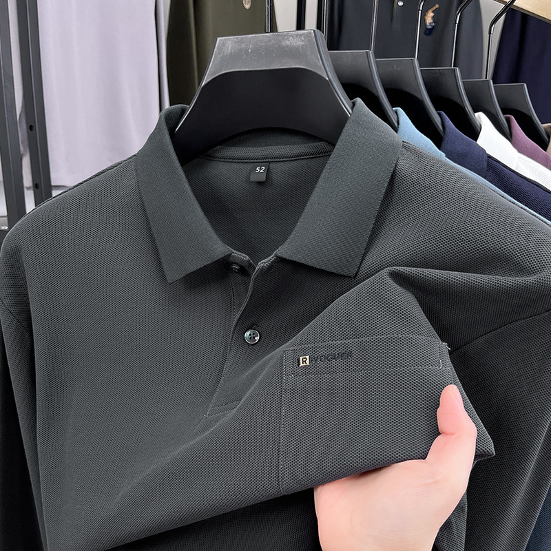 Long-sleeved T-shirt Men's Spring and Autumn Middle-aged Men's Lap Real Pocket Polo Shirt Casual Loose Dad's T-shirt
