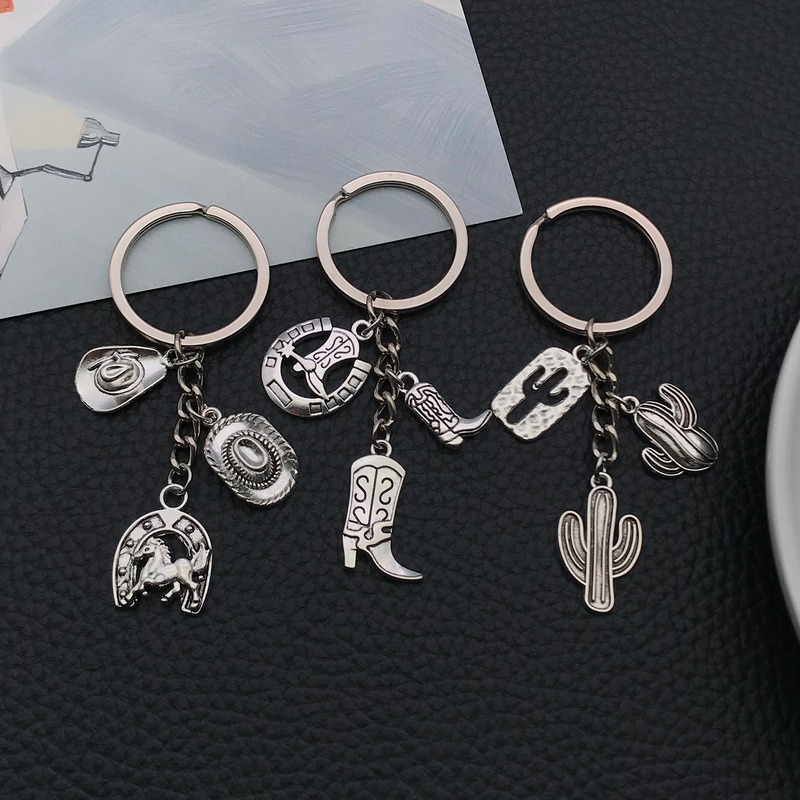 Foreign Trade Cross-border Niche Western Style Flaming Horse Boots Cactus Alloy Keychain Jewelry Keychain Pendant Foreign Trade Cross-border Niche Western Style Flaming Horse Boots Cactus Alloy Keychain Jewelry Keychain Pendant