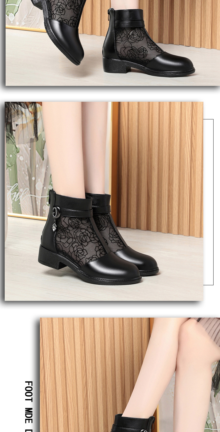 Giày sandal cao gót nữ hở mũi da thật lưới thoáng khí, gót thô ổn định, đế mềm — Đen/mũi hở chi tiết 10