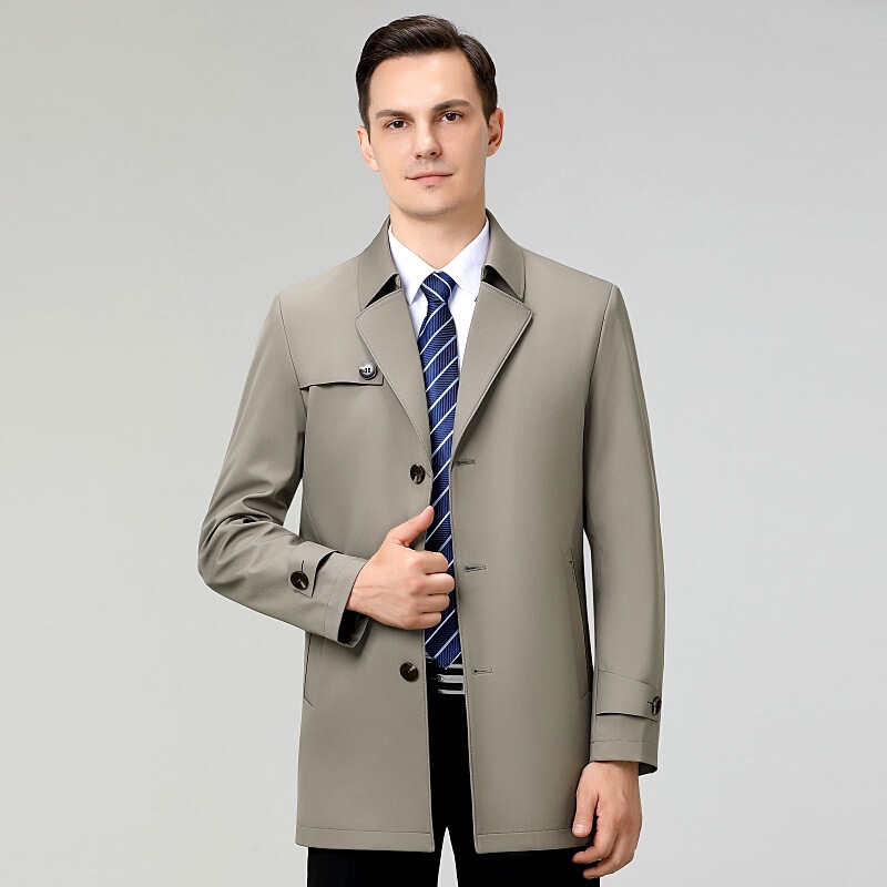 Counter mulberry silk men's trench coat spring and autumn business casual anti-wrinkle middle-aged and elderly civil servants men's coat wholesale