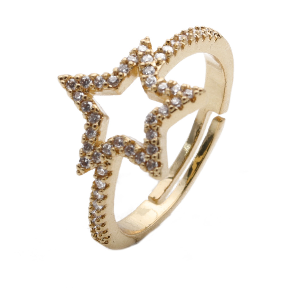 Simple Opening Copper Micro-inlaid Zircon Stars Ring display picture 9