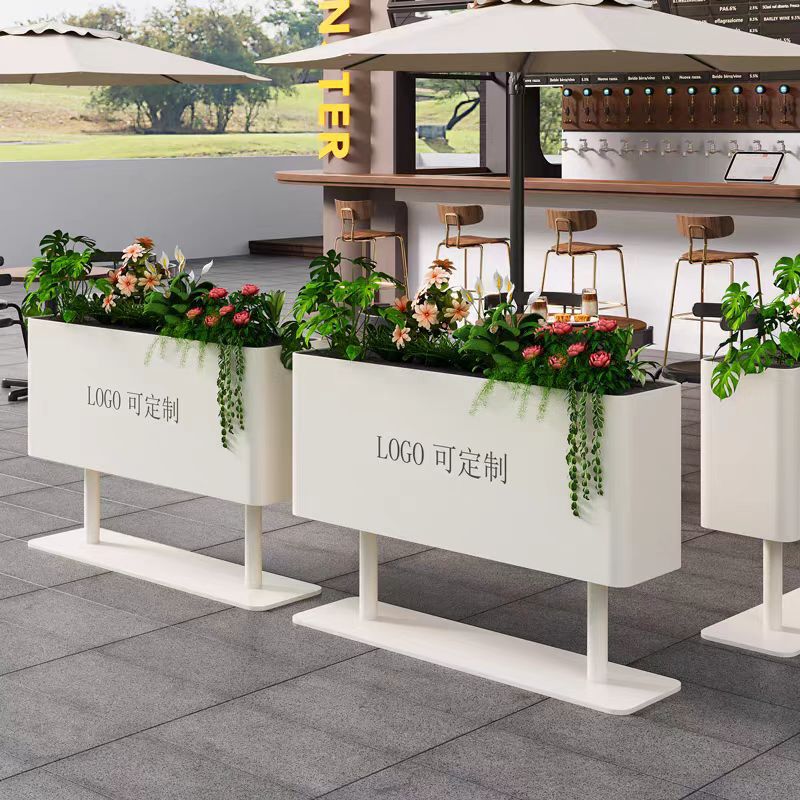 Caja de flores de acero inoxidable al aire libre combinación de cama de flores móvil divisoria de péndulo exterior departamento de ventas valla municipal caja de plantación de tanque de flores
