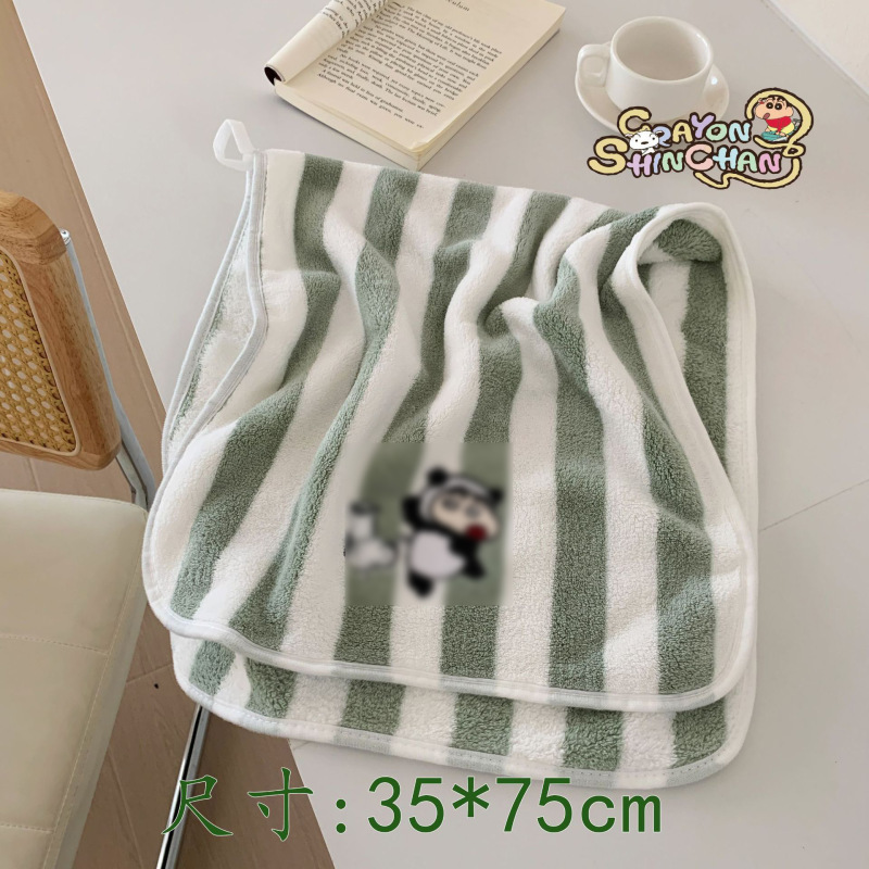 新しいクレヨンしんちゃんバスタオル漫画刺繍ホームコーラルベルベットタオルドライヘアキャップ学生寮フェイスタオル|undefined