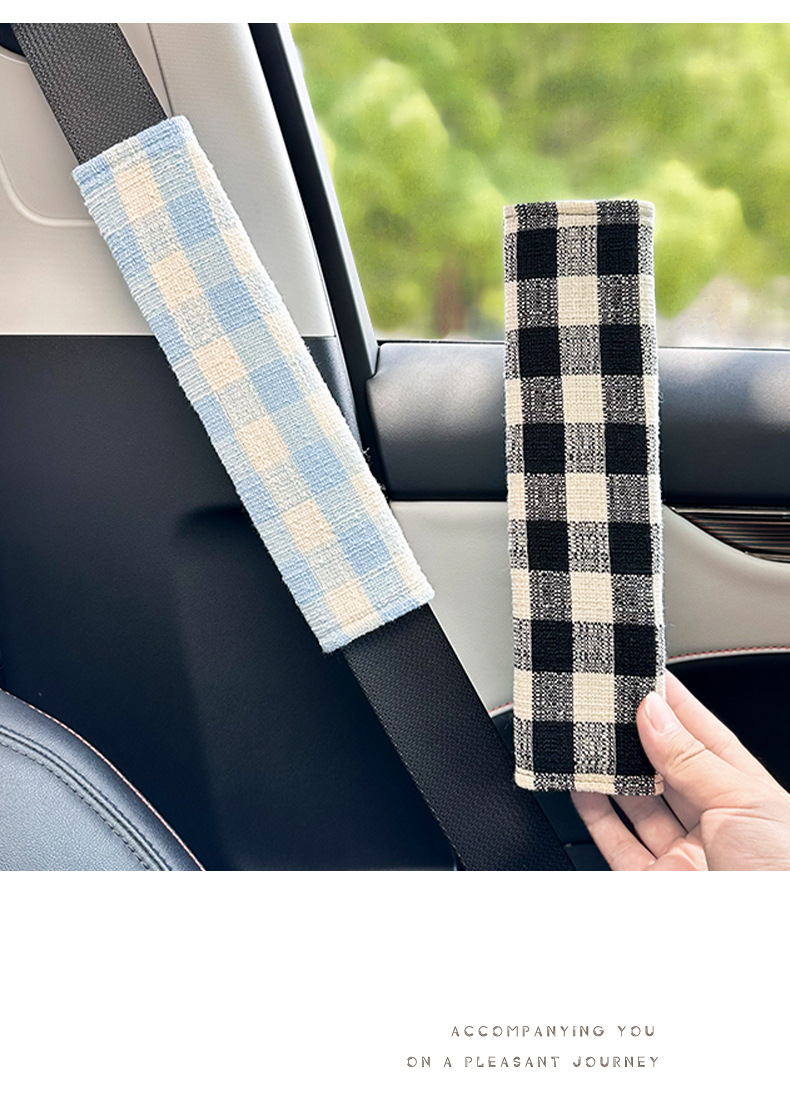 Casual Plaid Car Seat Belt Shoulder Cover Car Shoulder Cover High-End Fabric Anti-Wear Car Decoration Supplies